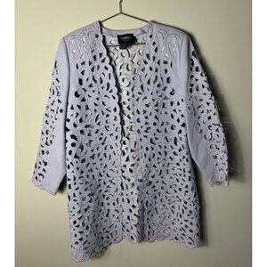 Natasha Embroidered Beaded Open Front Laser Cut Jacket Light Lavender Sz 16